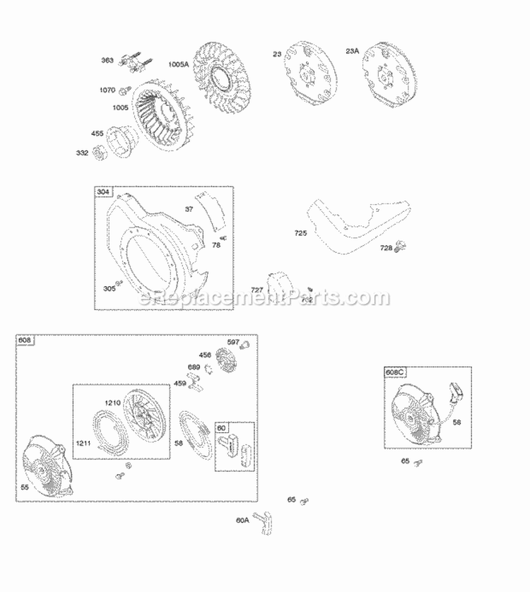 Blower HousingShrouds Flywheel Rewind Starter Diagram and Parts List for 126302-0321-B8  Briggs and Stratton Engine